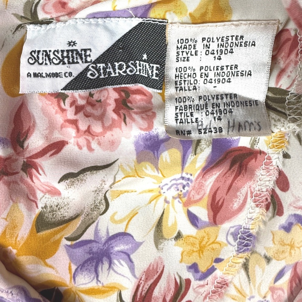 Vintage Floral Midi Dress Cottagecore Pastel Button Front Womens 14 - Picture 4 of 7